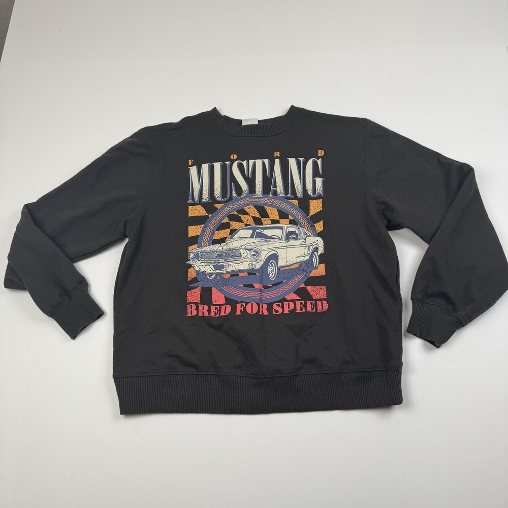 Ford Mustang Sweatshirt Mens Medium Black Bred For Speed Muscle Car Pullover